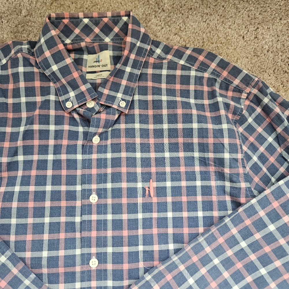 Johnnie-O JMWL 4290 Oscar pink Blue Plaid long sleeve button-down shirt Mens L